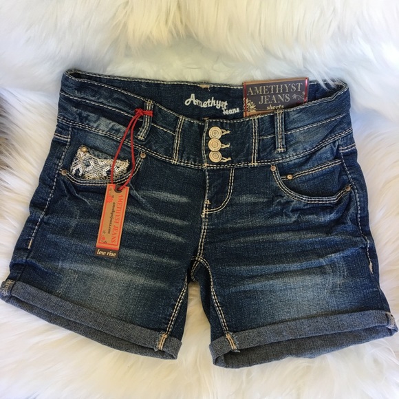 $5 Amethyst shorts jean 3 denim low rise sequin XS - Picture 2 of 8